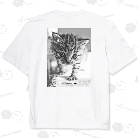 【背中プリント】子ねこ モノクロ《図案位置 拡大縮小 文字入れ等カスタマイズ可能》