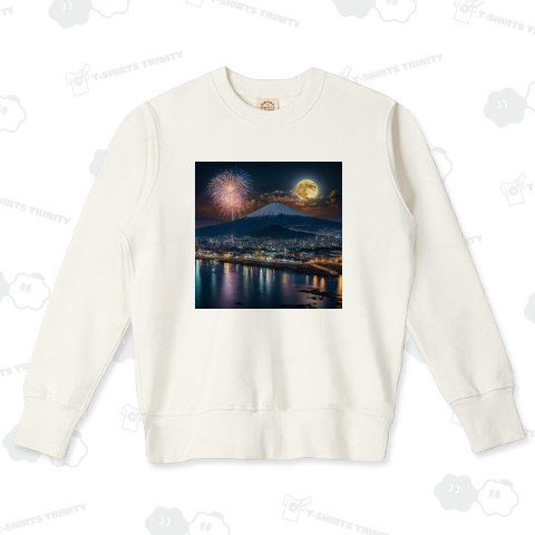 富士山と月と花火