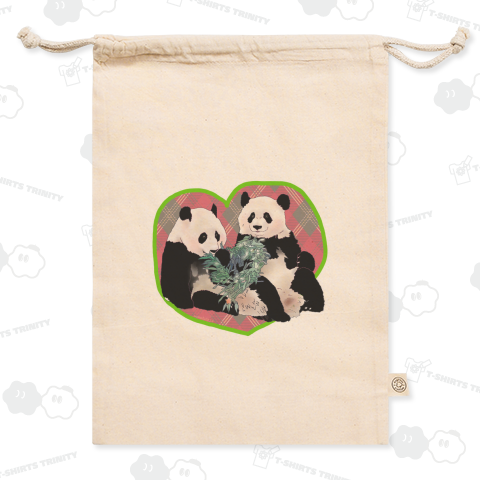 クリスマスリース ふたごパンダ 《前面プリント》チェックハート