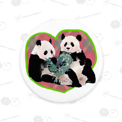 クリスマスリース ふたごパンダ 《前面プリント》チェックハート