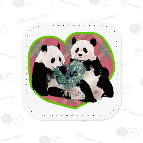 クリスマスリース ふたごパンダ 《前面プリント》チェックハート