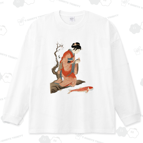 浮世絵風 女性と鯉