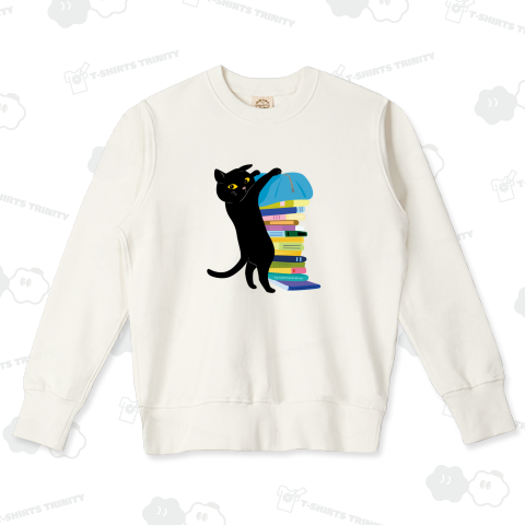 デザインにゃんこシリーズ 平積みの本と黒ねこ