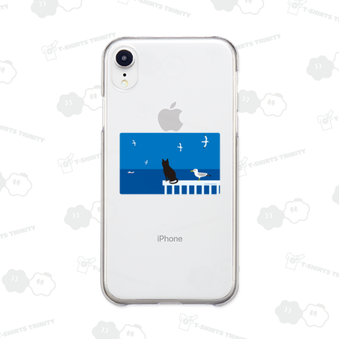 デザインにゃんこシリーズ 黒ネコとカモメと水平線