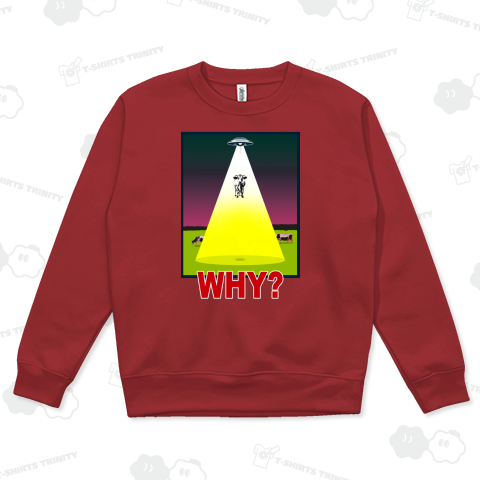 牛とUFO"WHY?"/赤文字