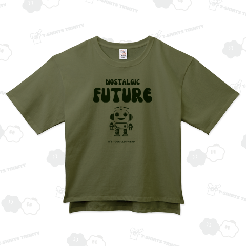 レトロな笑顔のロボットのロゴマーク風線画イラスト/緑