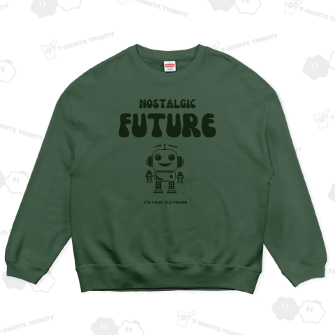 レトロな笑顔のロボットのロゴマーク風線画イラスト/緑