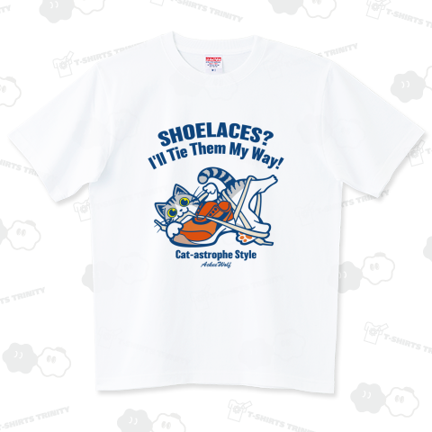 結んであげる!スニーカーに夢中な猫_ブルー(前面)