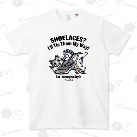 結んであげる!スニーカーに夢中な猫_白(前面)