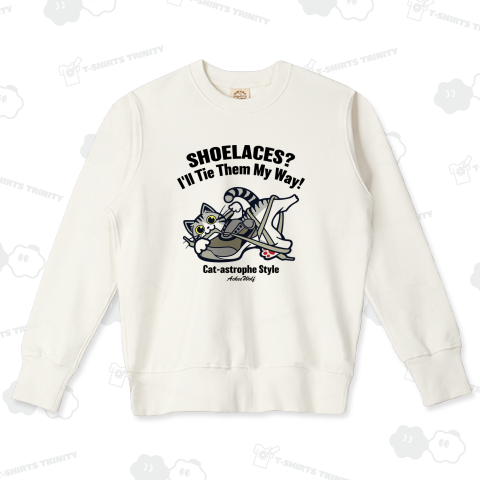 結んであげる!スニーカーに夢中な猫_白(前面)