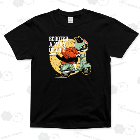 レトロバイクで風になる!スクーター猫_黒(前面)