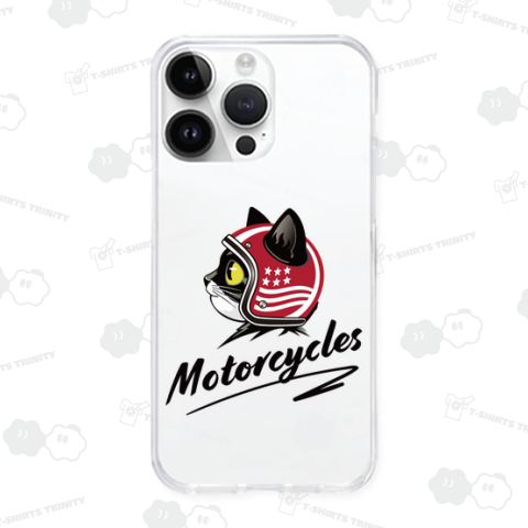 レトロヘルメットで決めた猫の横顔_シンプル版_白_レッド