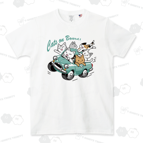 猫が車でにぎやかドライブ!運転中!_ブルー_白