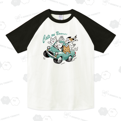 猫が車でにぎやかドライブ!運転中!_ブルー_白