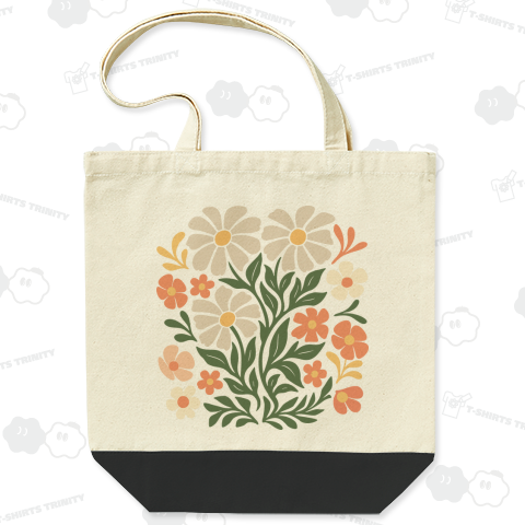 風に揺れる手描き草花模様_白