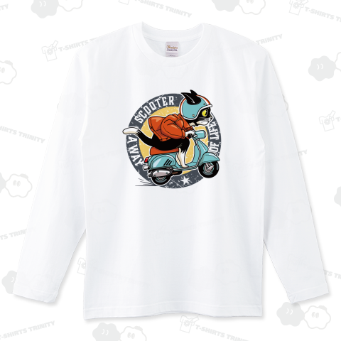 レトロバイクで風になる!スクーター猫エンブレム_白(前面)