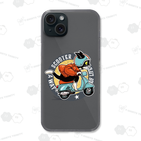 レトロバイクで風になる!スクーター猫エンブレム_白(前面)