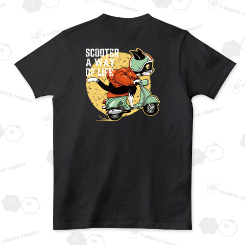 レトロバイクで風になる!スクーター猫_黒(背面)