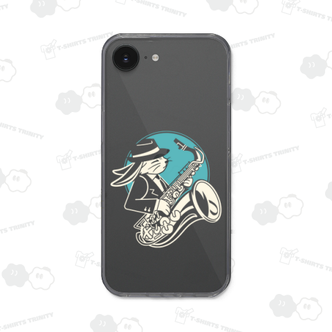 サックス構えるクールなウサギ_黒