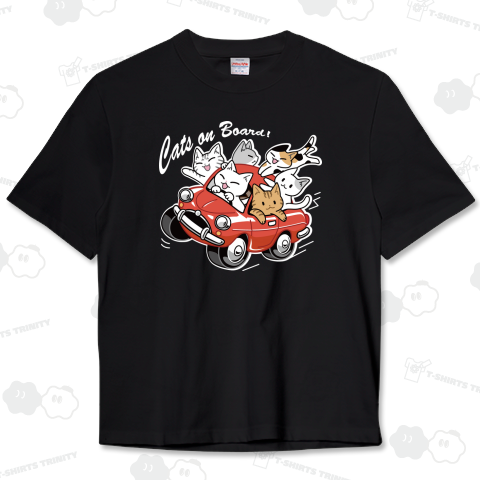 猫が車でにぎやかドライブ!運転中!_レッド_黒