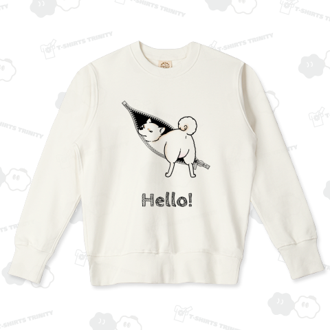 【文字変更可】ジッパーの中に入ろうとする柴犬(白柴)