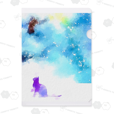 水彩の猫と星空