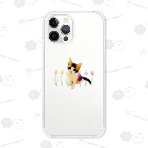 子猫とチューリップ。水彩