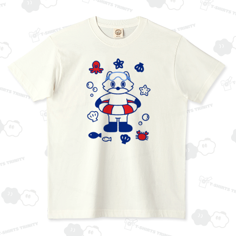 きつねの「プピ」海に行く オーガニックコットンTシャツ(5.3オンス)