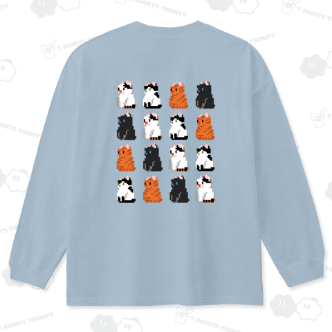 【バックプリント】おすわり四天王いっぱい(三毛猫、ハチワレ、茶トラ、黒猫)