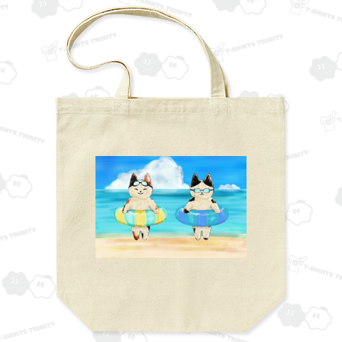 絵葉書風「夏の浮き輪ねこちゃん」