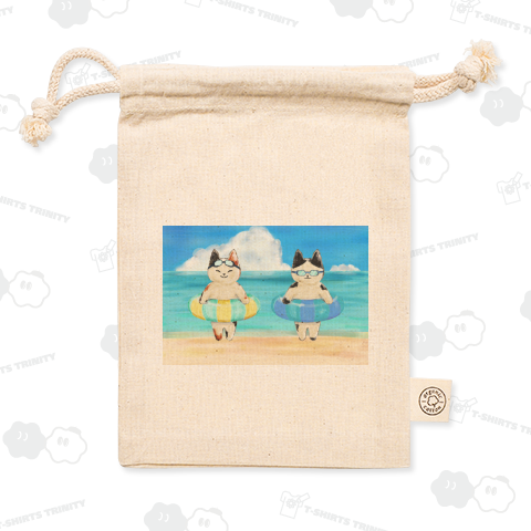 絵葉書風「夏の浮き輪ねこちゃん」