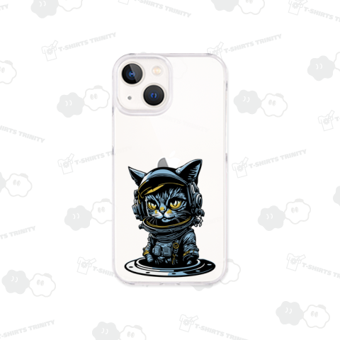 ハッチから出る宇宙飛行士猫