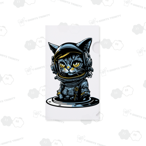 ハッチから出る宇宙飛行士猫