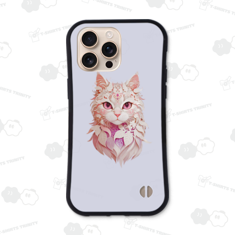 【神秘的な猫の切り絵風アート】もふもふ!ピンクの瞳が可愛いファンタジーデザイン