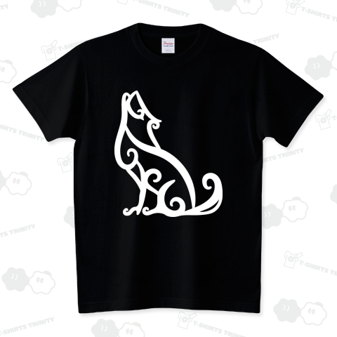 アイヌ柄オオカミの遠吠えデザイン 狼 ホロケウカムイ ホワイト