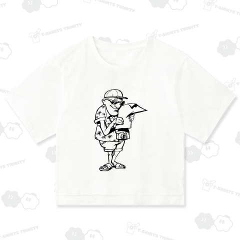 探検隊が宝の地図を見ているモノクロデザイン