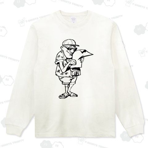 探検隊が宝の地図を見ているモノクロデザイン