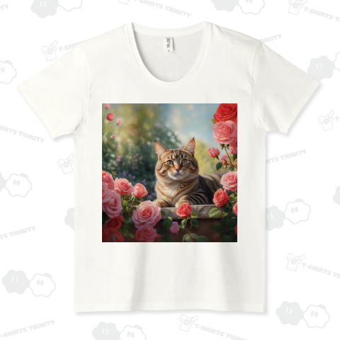 キジトラ猫とバラの花