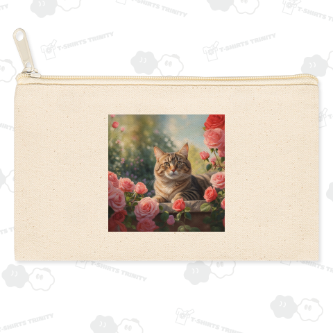 キジトラ猫とバラの花