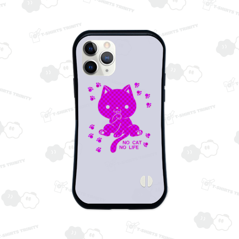 和柄の市松・スコ座り猫のシルエット風