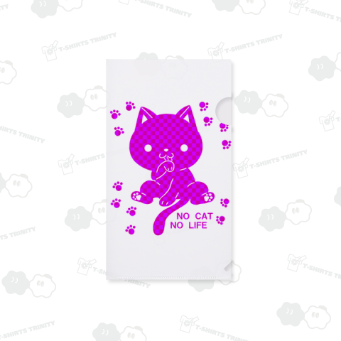 和柄の市松・スコ座り猫のシルエット風