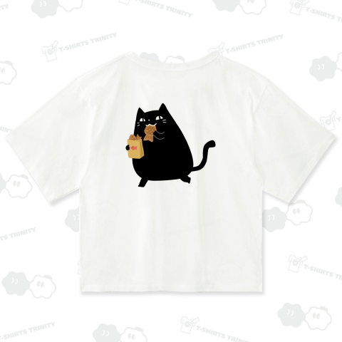 甘い魚をゲットしてご満悦の黒猫【背面プリント】