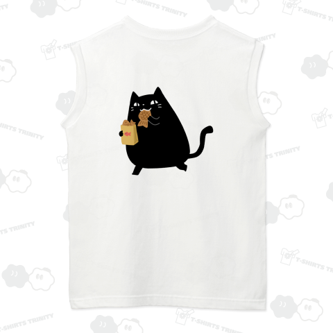 甘い魚をゲットしてご満悦の黒猫【背面プリント】