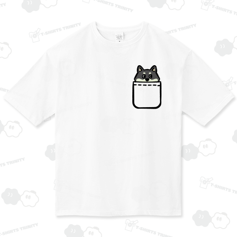 ポケットから柴犬_黒柴 ビッグシルエットTシャツ(5.6オンス)