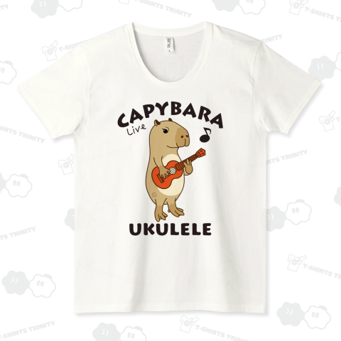 カピバラ・ウクレレ・Tシャツ・CAPYBARA UKULELE・イラスト・デザイン・アイテム・アニマル・音楽・動物・楽器・グッズ・演奏・かわいい・オリジナル(C)