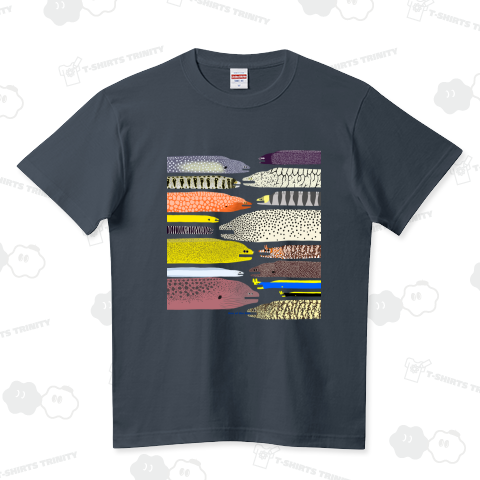 海のいきものたち:ウツボだらけ ハイクオリティーTシャツ(5.6オンス)
