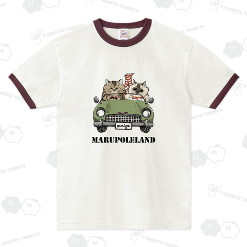 こねこドライブ日和 リンガーTシャツ(6.2オンス)
