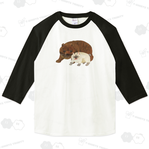木彫り熊とこねこ ベースボールTシャツ(5.6オンス)