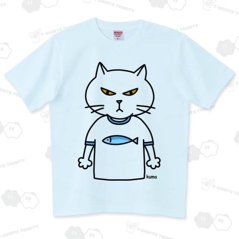 魚柄のTシャツを着た猫の柄