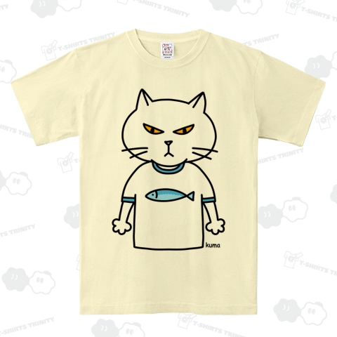 魚柄のTシャツを着た猫の柄